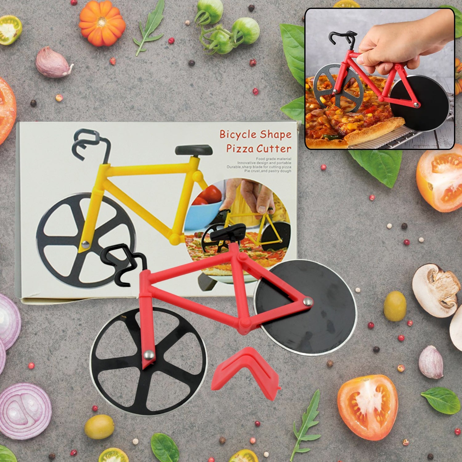 Stainless steel Bicycle shape Unbreakable Handle Pizza cutter | Pastry Cutter | Pizza Slicer with Grip on Handle and Stainless Steel Blade (1 Pc) Stainless steel Bicycle shape Unbreakable Handle Pizza cutter | Pastry Cutter | Pizza Slicer with Grip on Handle and Stainless Steel Blade (1 Pc)
